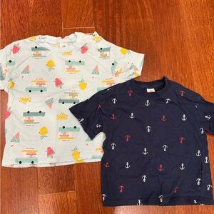 Navy and Light Blue Kids Anchor and Ice Cream Print T-Shirts
